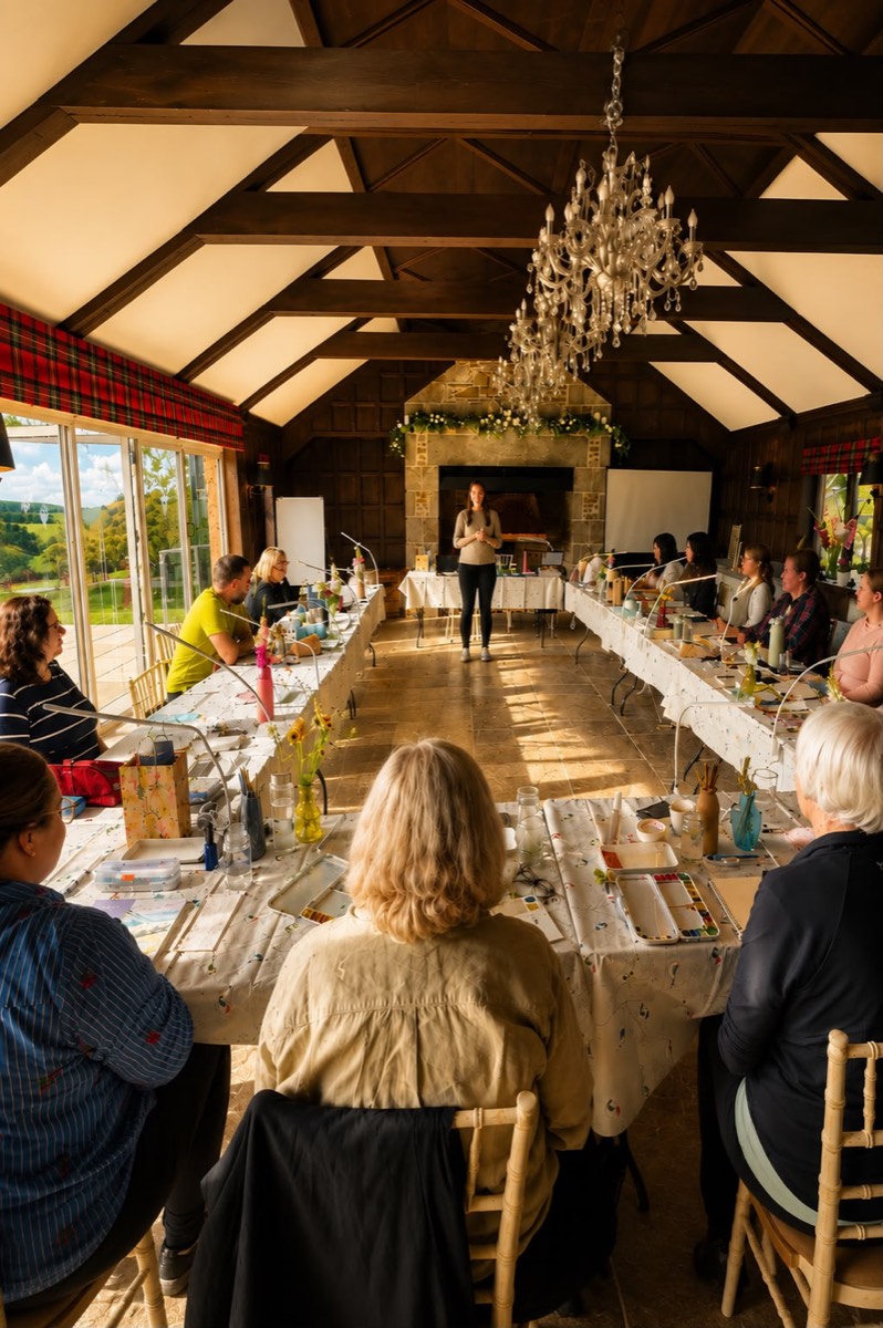 An art masterclass hosted on-site, under the chandelier